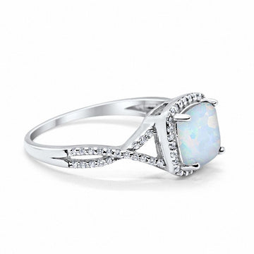 Halo Infinity Shank Engagement Ring Lab Created White Opal 925 Sterling Silver